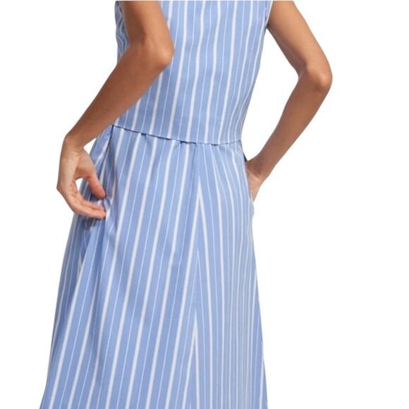Theory Striped Blue and White Bow Tie Front Midi Sleeveless Modest Dress Size 4 - Picture 3 of 12